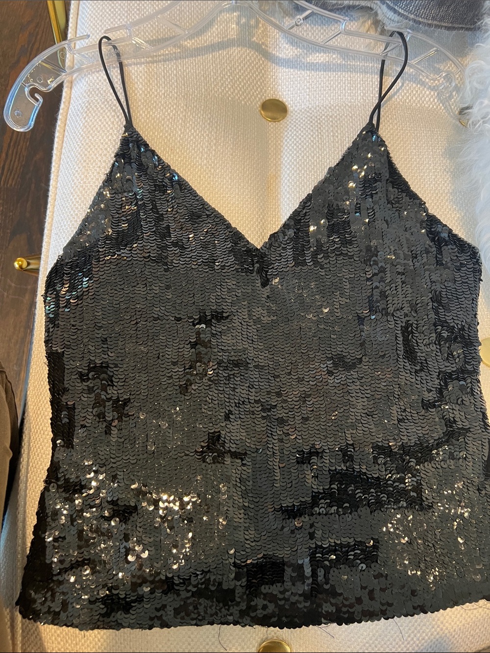 Alice + Olivia Black Sequin Strapless Cami